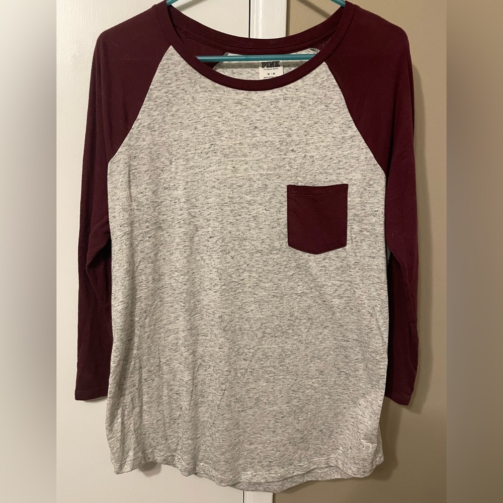 VS PINK Baseball Sleeve T-shirt
